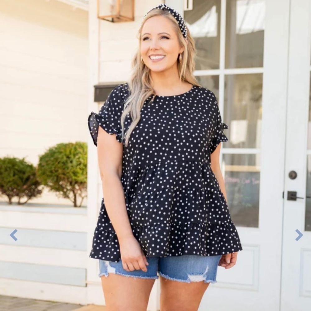 Chic Soul Weekend Ready Top Black with Polka Dots 2X